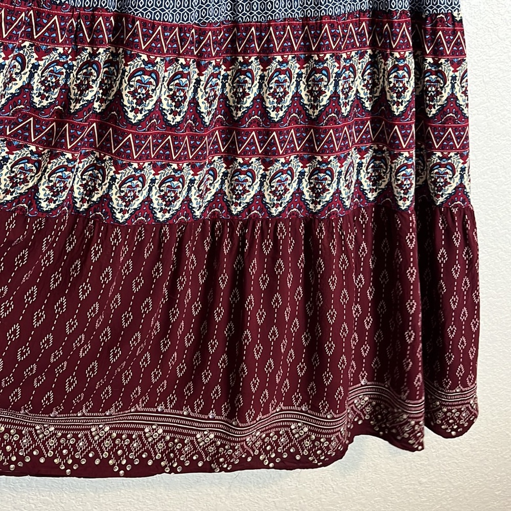 Urban Renewal boho mixed media 3/4 sleeve v-neck tassel tie midi dress Gypsy - Picture 5 of 13